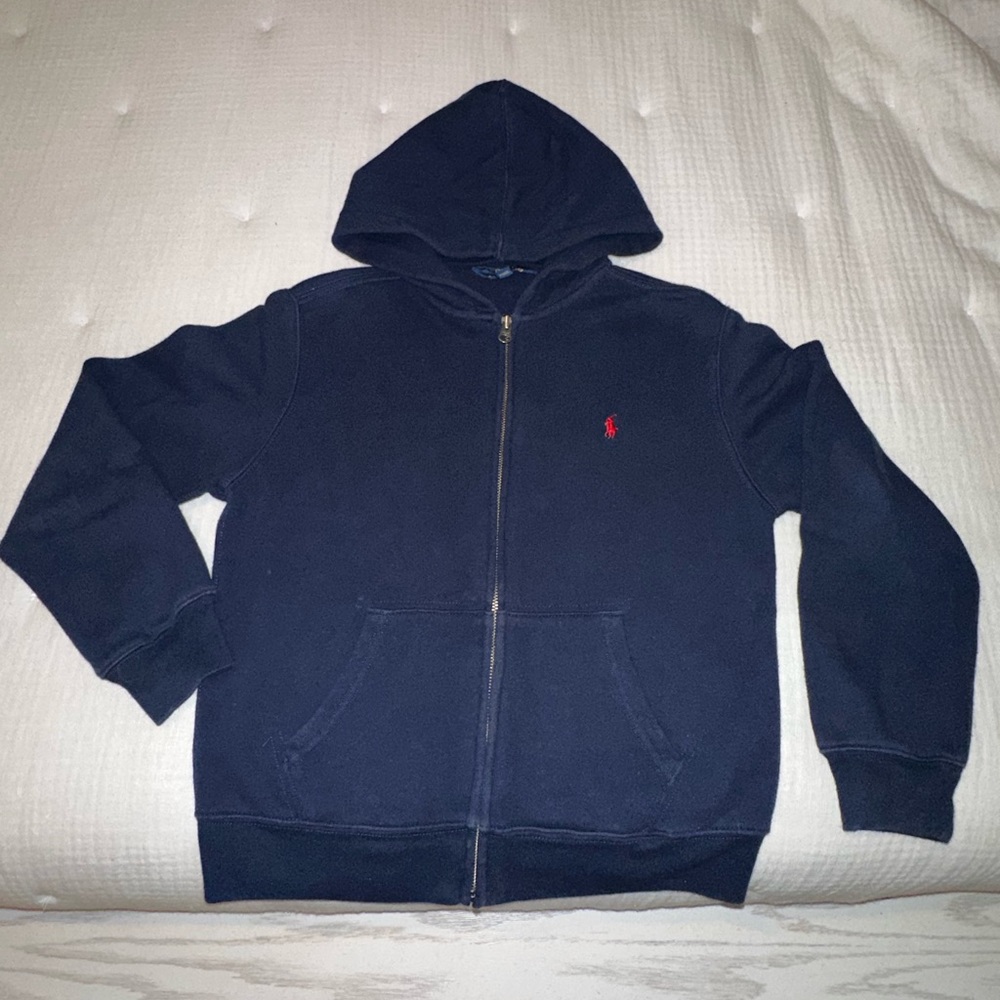 Polo by Ralph Lauren boys zipper hoodie sweatshirt jacket size 10/12 navy blue